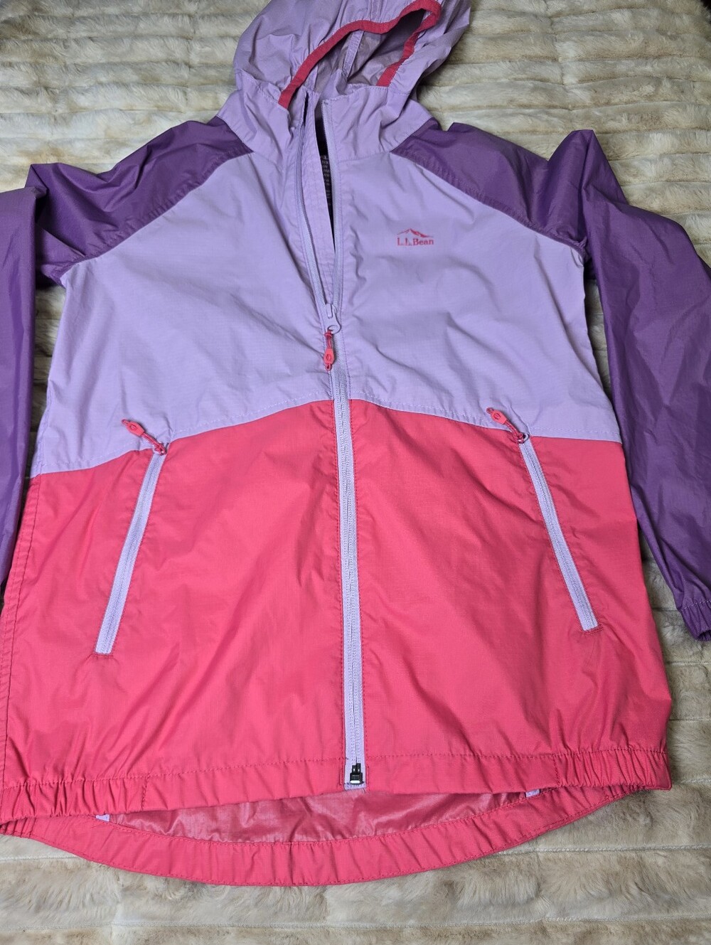 L.L. Bean Kids' Wind and Rain Jacket – Colorblock Pink/Purple – Size Medium